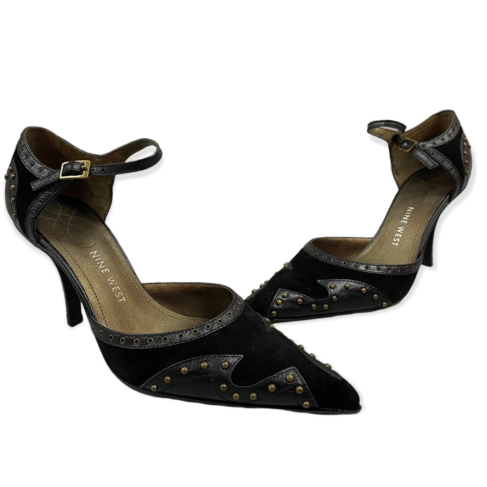 Nine West - Leather & Suede - Black - Studded Pointed Toe Heels - Size 7.5